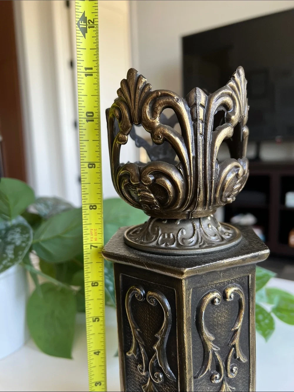 Vintage Ornate Metal Pillar Candle Holder Decor
